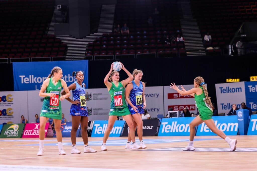NW Flames WD Jomari Lubbe passes ball to create goal as they dominate Jaguars at the Sun City Super Bowl